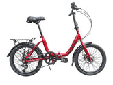 Red bicycle with black components on a white background